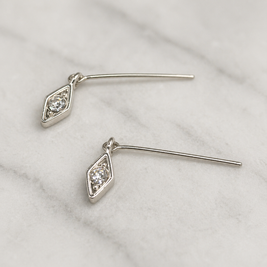 Silver Diamond Shaped Rhinestone Dangle Doll Earrings • 16” Fashion Doll Jewelry
