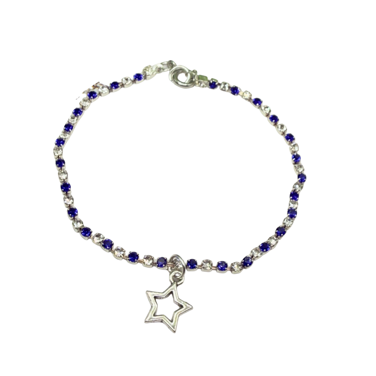Blue & Clear Rhinestone Silver Star Charm Doll Necklace for 18 Inch Fashion Doll