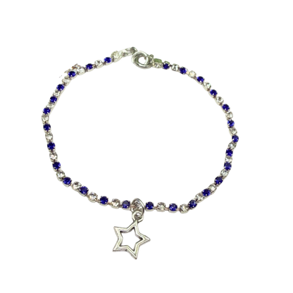 Blue & Clear Rhinestone Silver Star Charm Doll Necklace for 18 Inch Fashion Doll
