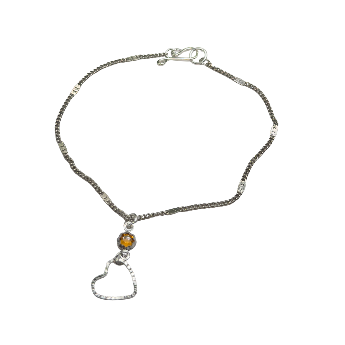 Yellow Orange Crystal Silver Open Heart Charm Doll Necklace • 18 Inch Fashion Doll Jewelry