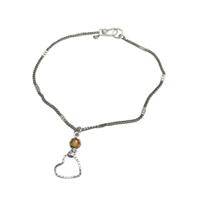 Yellow Orange Crystal Silver Open Heart Charm Doll Necklace • 18 Inch Fashion Doll Jewelry