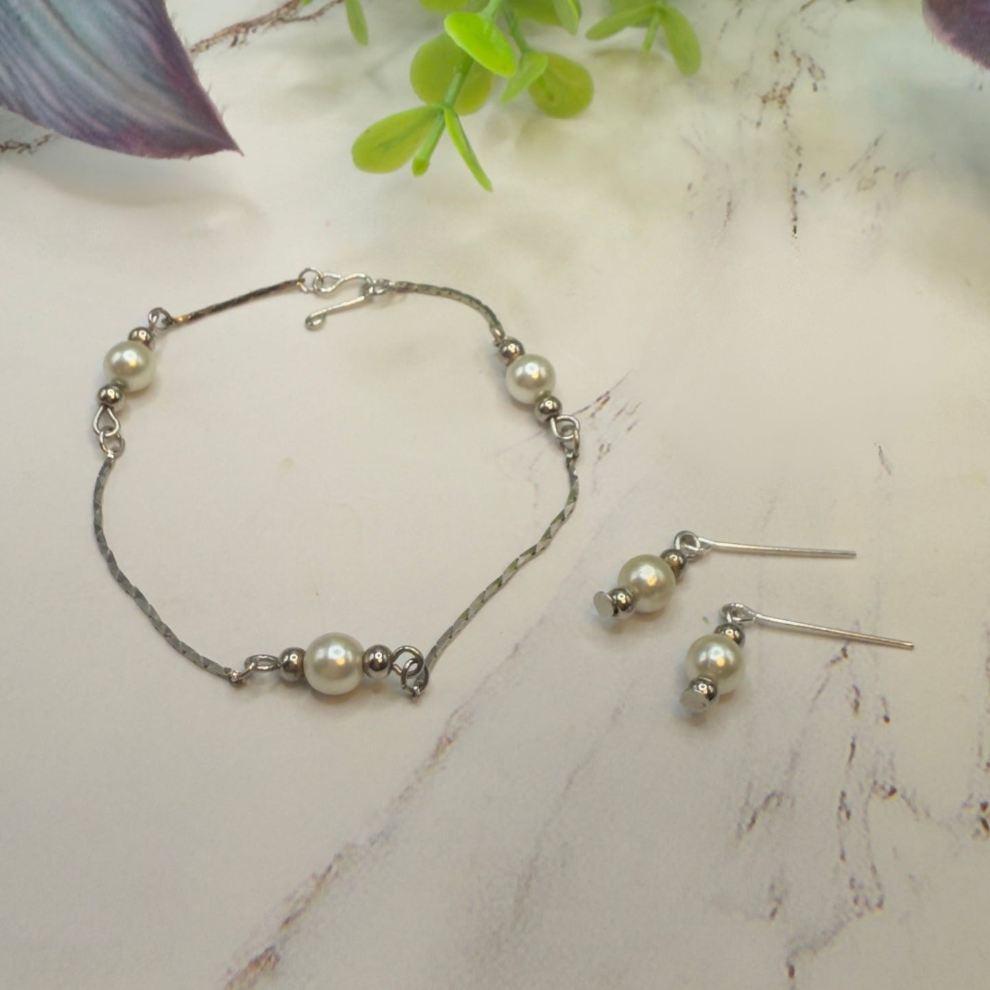 Silver Serpentine Chain w/ Pearl Doll Necklace & Earrings • 18 Inch Fashion Doll Jewelry