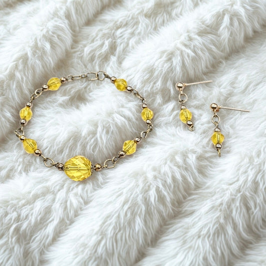 Light Yellow Glass Crystal Doll Necklace Earring Set • 16” Fashion Doll Jewelry