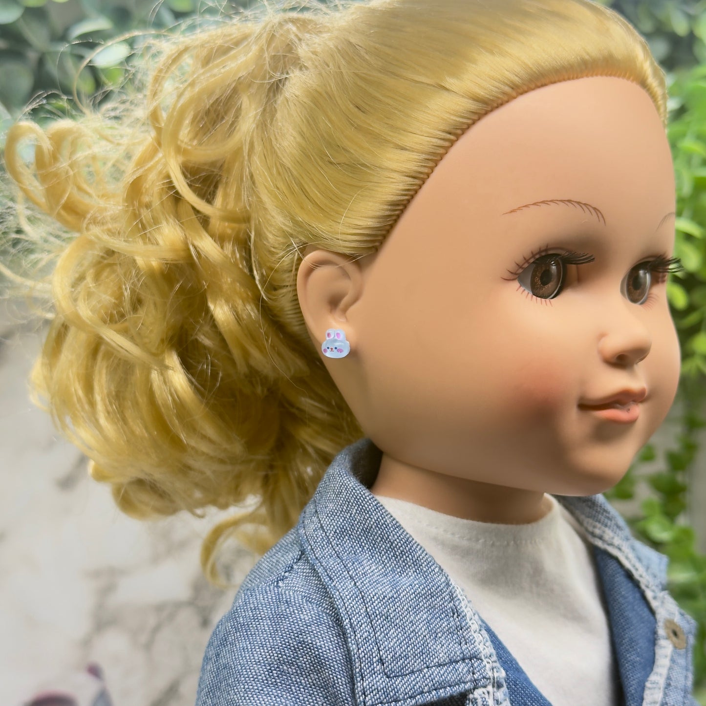 Light Blue Bunny Easter Post Doll Earrings • 18 Inch Fashion Doll Jewelry