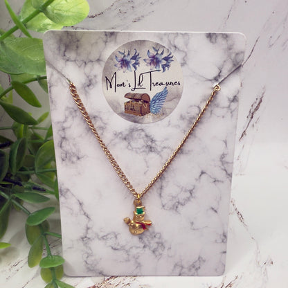 Christmas Snowman Gold Charm Doll Necklace • 18 Inch Fashion Doll Jewelry