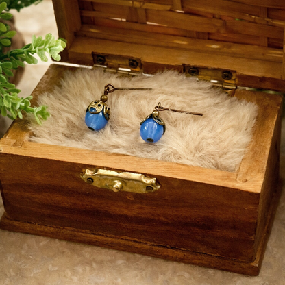 Light Blue Glass Brass Gold Filigree Doll Earrings •18 Inch Fashion Doll Jewelry
