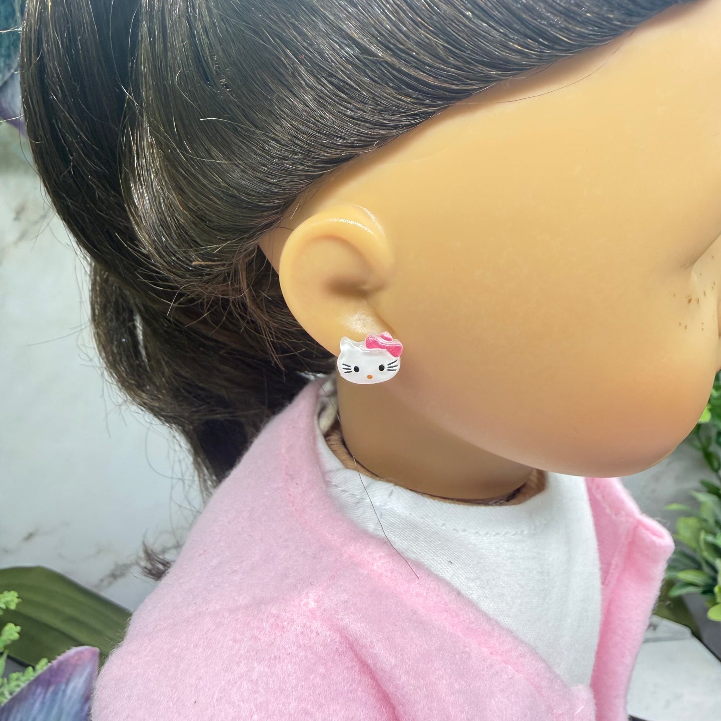 Hello Cat Kitty Pink Bow Post Doll Earrings • 2mm Post for 18 Inch Fashion Doll