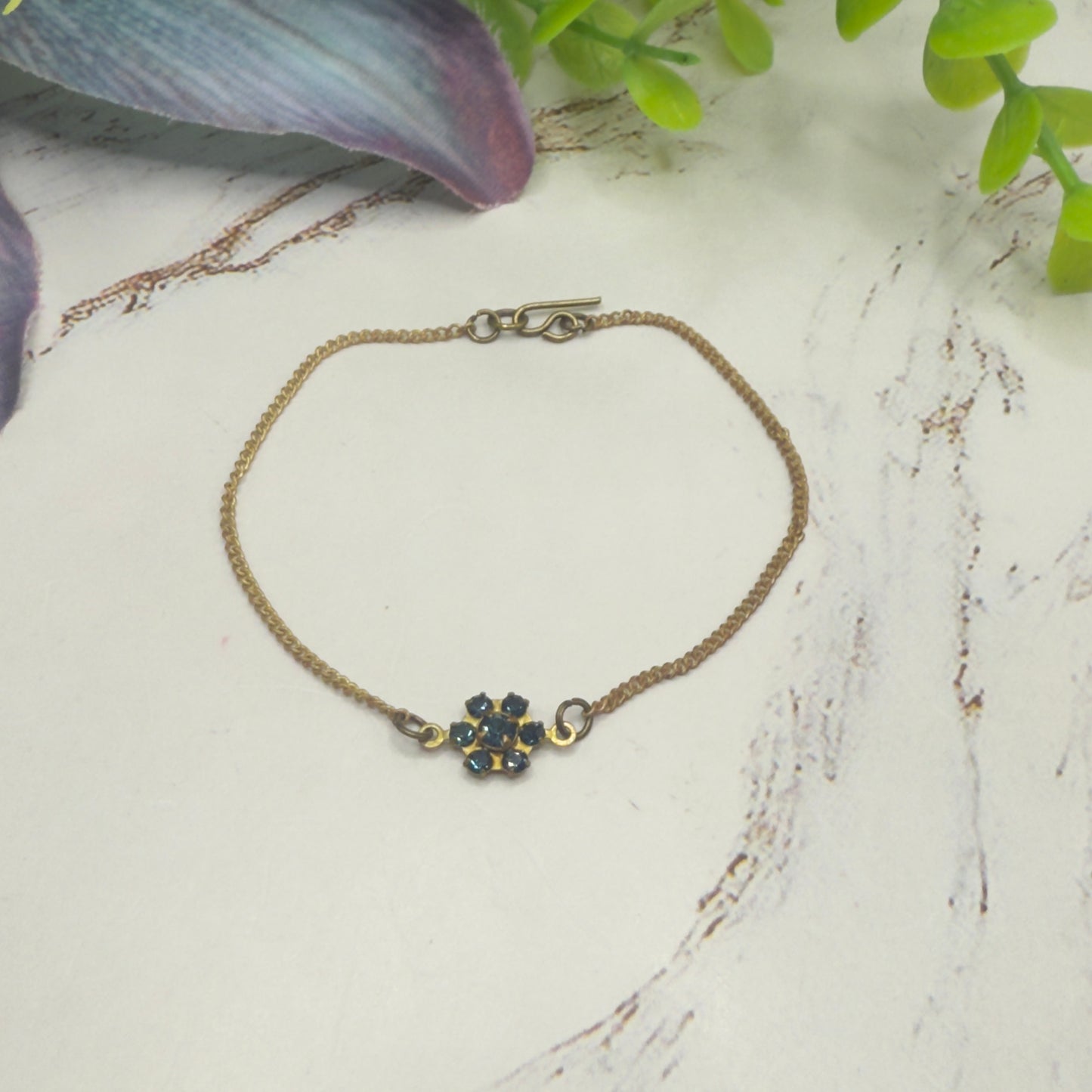 Tiny Blue Rhinestone Flower Gold Chain Doll Necklace • 18” Fashion Doll Jewelry