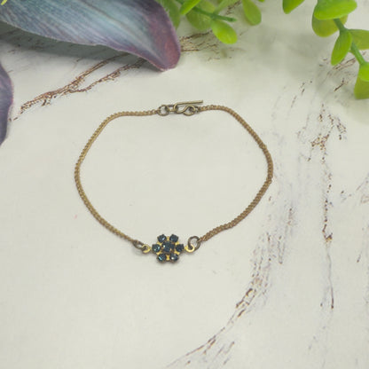 Tiny Blue Rhinestone Flower Gold Chain Doll Necklace • 18” Fashion Doll Jewelry