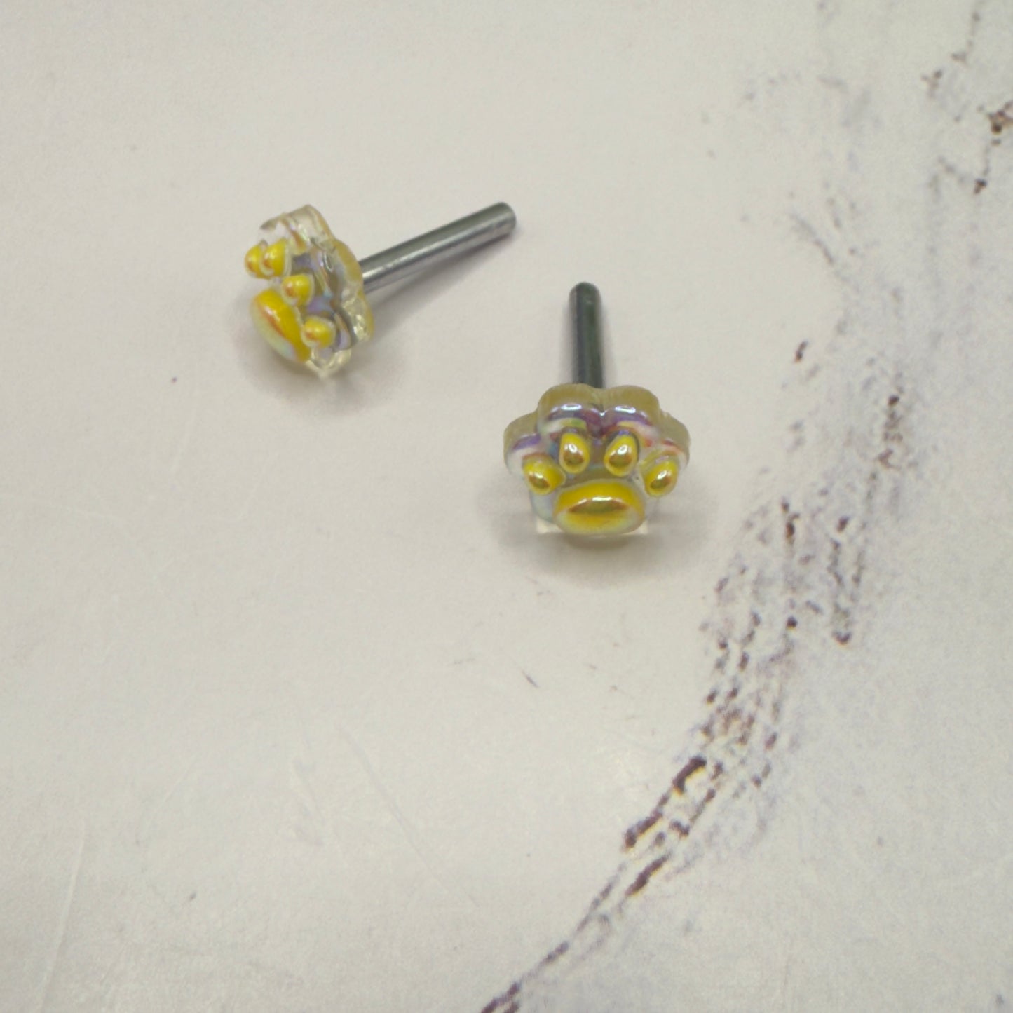 Yellow Paw Print Post Doll Earrings • 2mm Post fit 18 Inch Fashion Doll