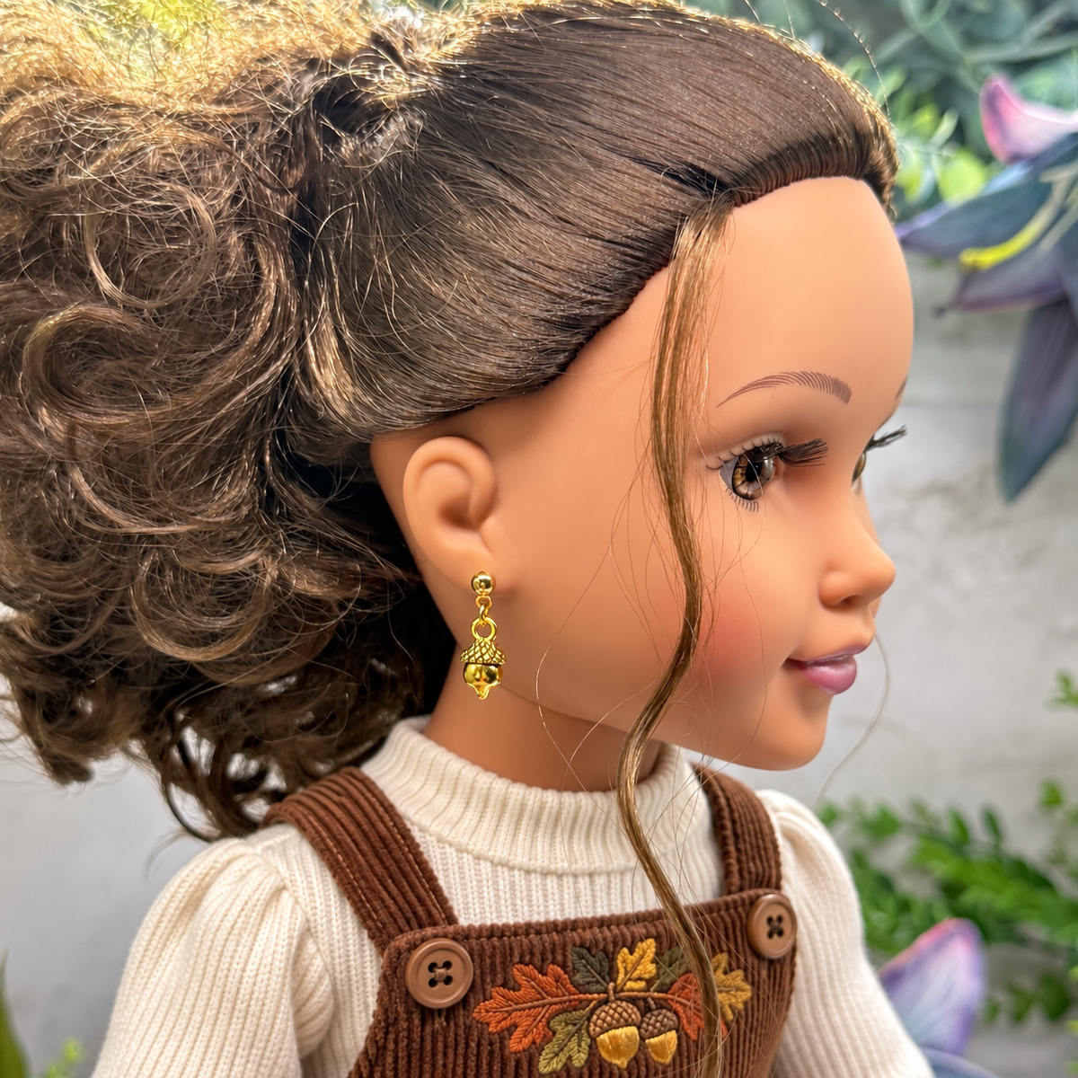 Acorn Autumn Gold Dangle Post Doll Earrings | for 18 Inch Fashion Doll
