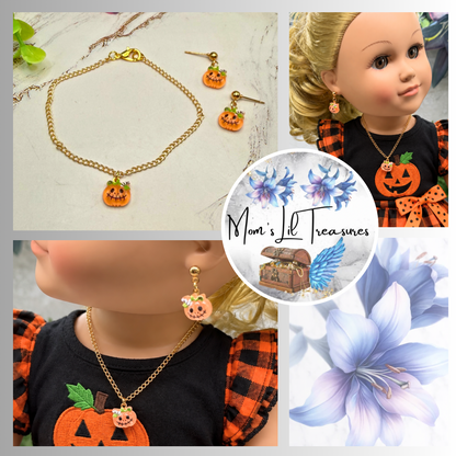 Halloween Pumpkin Necklace and Earrings Set | for 18 Inch Fashion Doll
