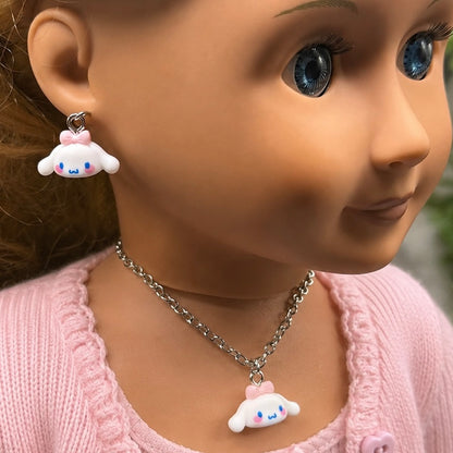 Cinnamoroll Sanrio White Puppy Charm Doll Necklace & Earrings • 18 Inch Fashion Doll Jewelry