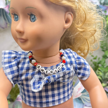 America Red White Blue Beaded Charm Doll Necklace for 18 Inch Fashion Doll