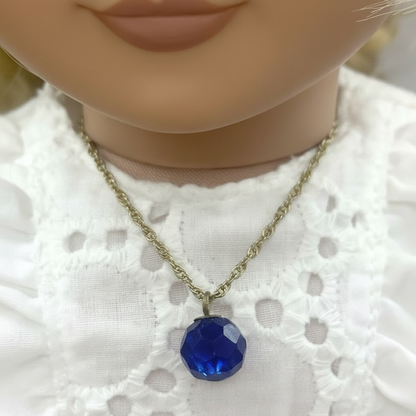 Blue Glass Drop Pendant Doll Necklace Earrings Set • 18 Inch Doll Jewelry