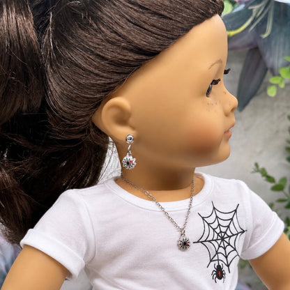 Spider Web Halloween Necklace and 2mm Post Earrings Set | for 18 Inch Dolls • American Girl