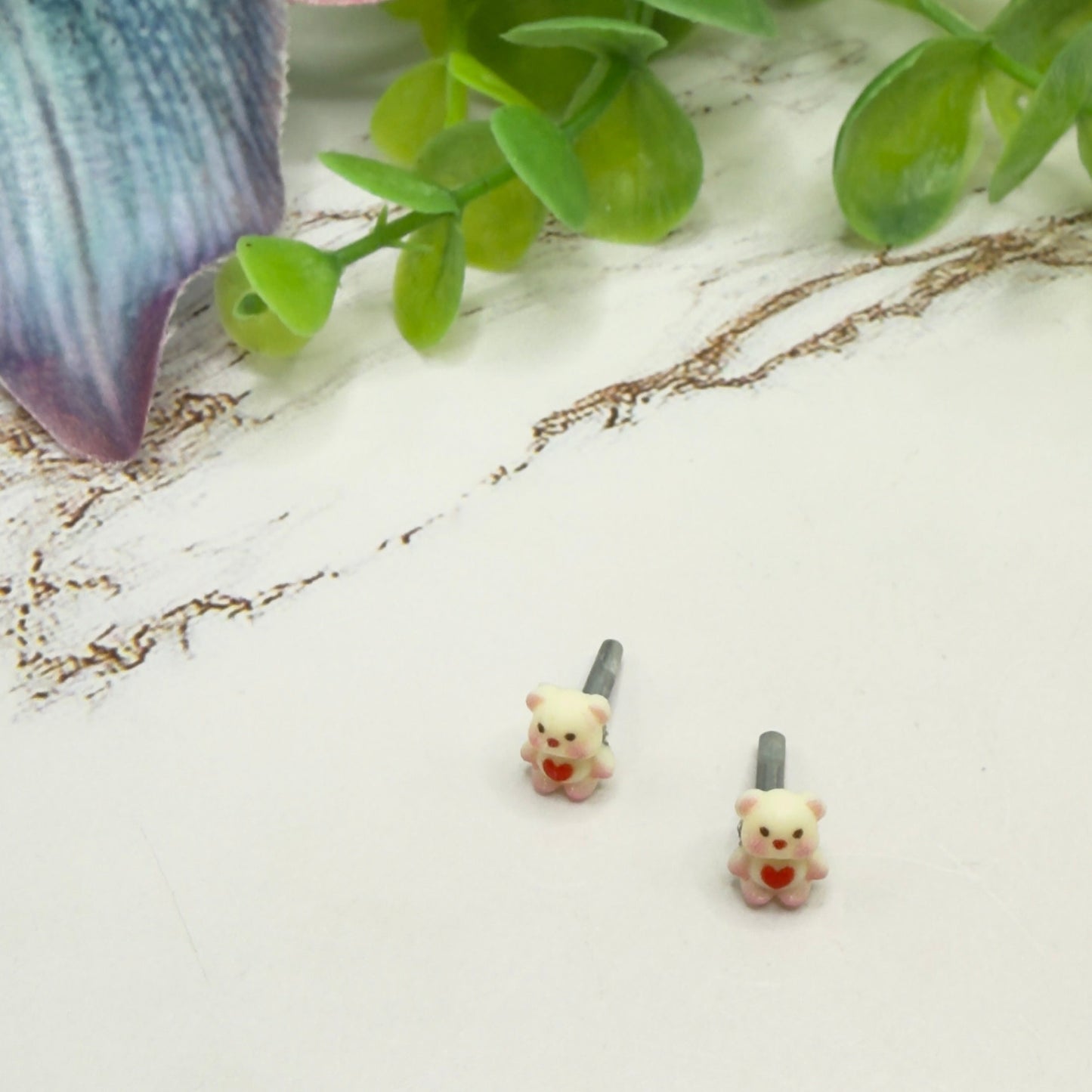 Teddy Bear Red Heart Post Doll Earrings • 2mm Post for 18 Inch Fashion Doll