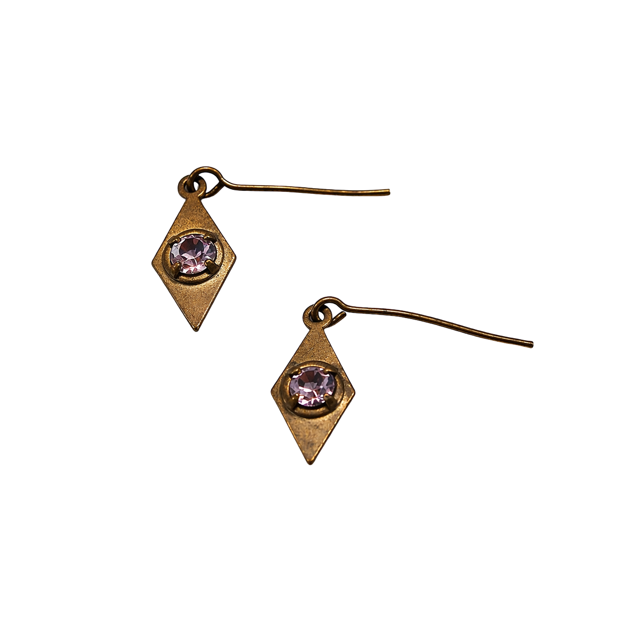 Diamond Pink Rhinestone Gold Brass Dangle Doll Earrings for 11-12” Fashion Doll Jewelry