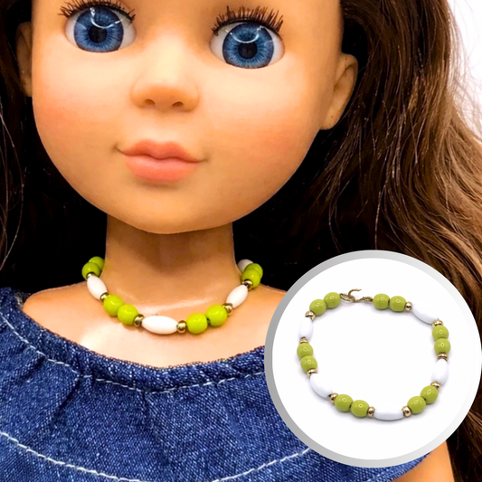 Green White Beaded Necklace for 14” Doll fits Wellie Wisher Doll