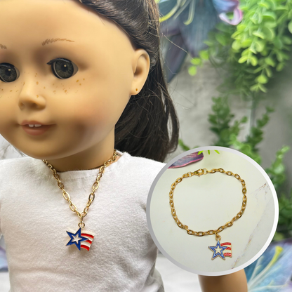 American Flag Star Charm Red White Blue Doll Necklace for 18 Inch Fashion Doll