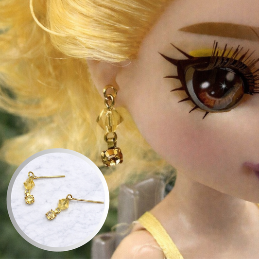 Amber Yellow Glass Crystal Rhinestone Dangle Doll Earrings • 10-12” Doll Jewelry