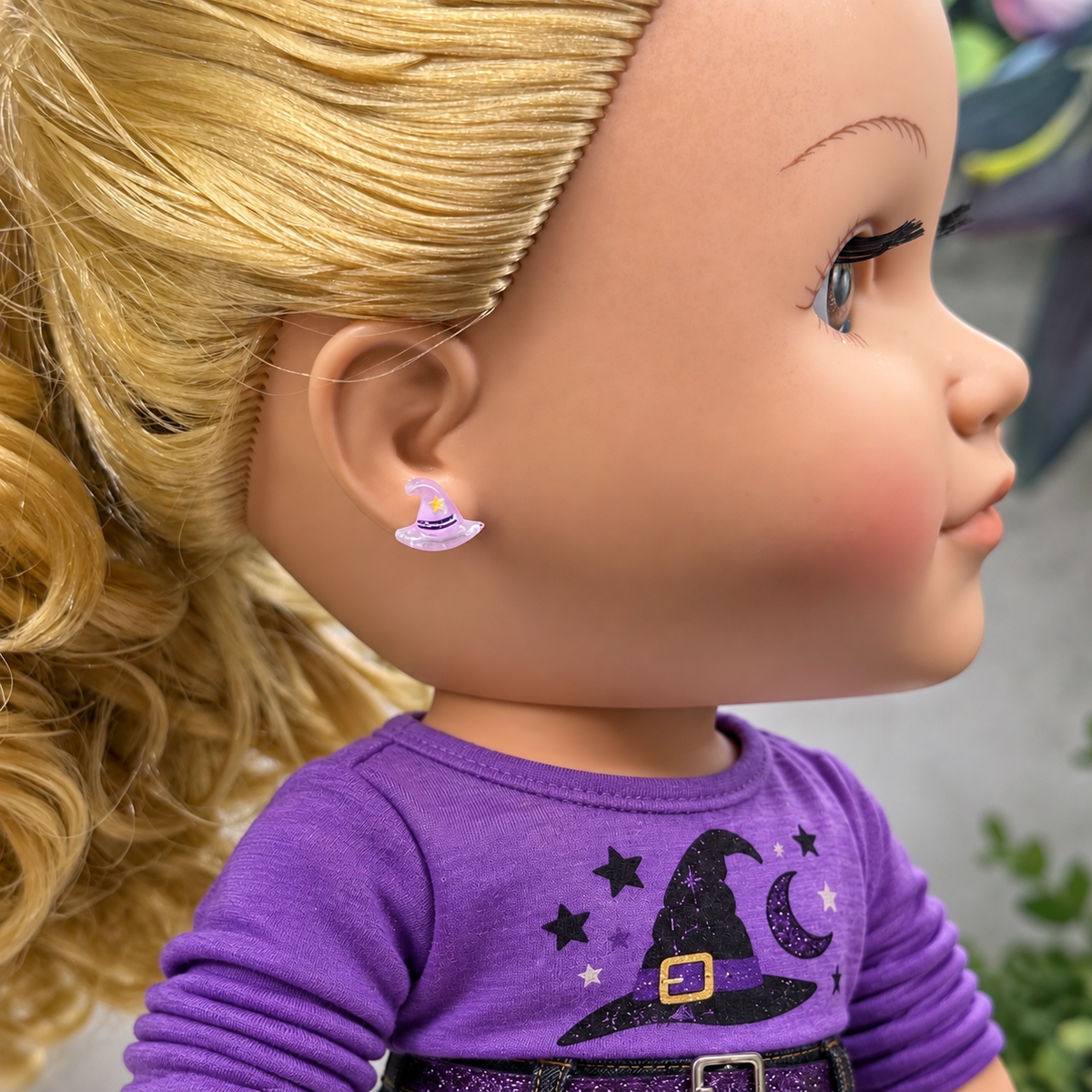 Purple Witches Hat Halloween Post Doll Earrings | for 18 Inch Fashion Dolls