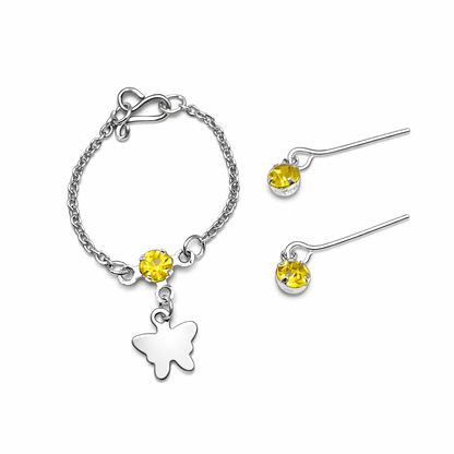 Silver Butterfly Yellow Rhinestone Charm Doll Necklace & Earrings • 10-12 Inch Fashion Doll Jewelry 1:6