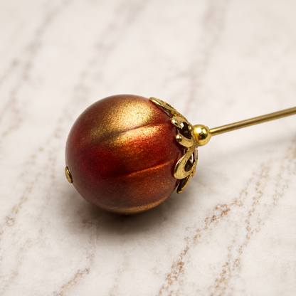 Bronze Pearly Brown Gold Tone Filigree Findings - 6” Pin • Hatpin - Stick Pin