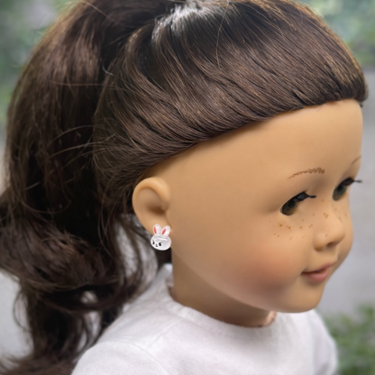 White Bunny Face Easter Post Doll Earrings • 2mm Post for 18 Inch Fashion Dolls