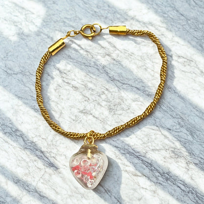 Clear Heart with Coral/Pink Crystals (Glow in Dark) on Gold Chain Doll Necklace • 18 Inch Fashion Doll Jewelry