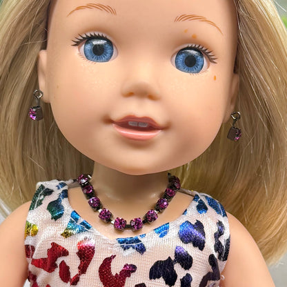 Hot Pink Rhinestone Doll Necklace & Earrings • 14 Inch Fashion Doll Jewelry