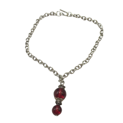 Red Glass Pendant Silver Chain Doll Necklace • 18 Inch Fashion Doll Jewelry