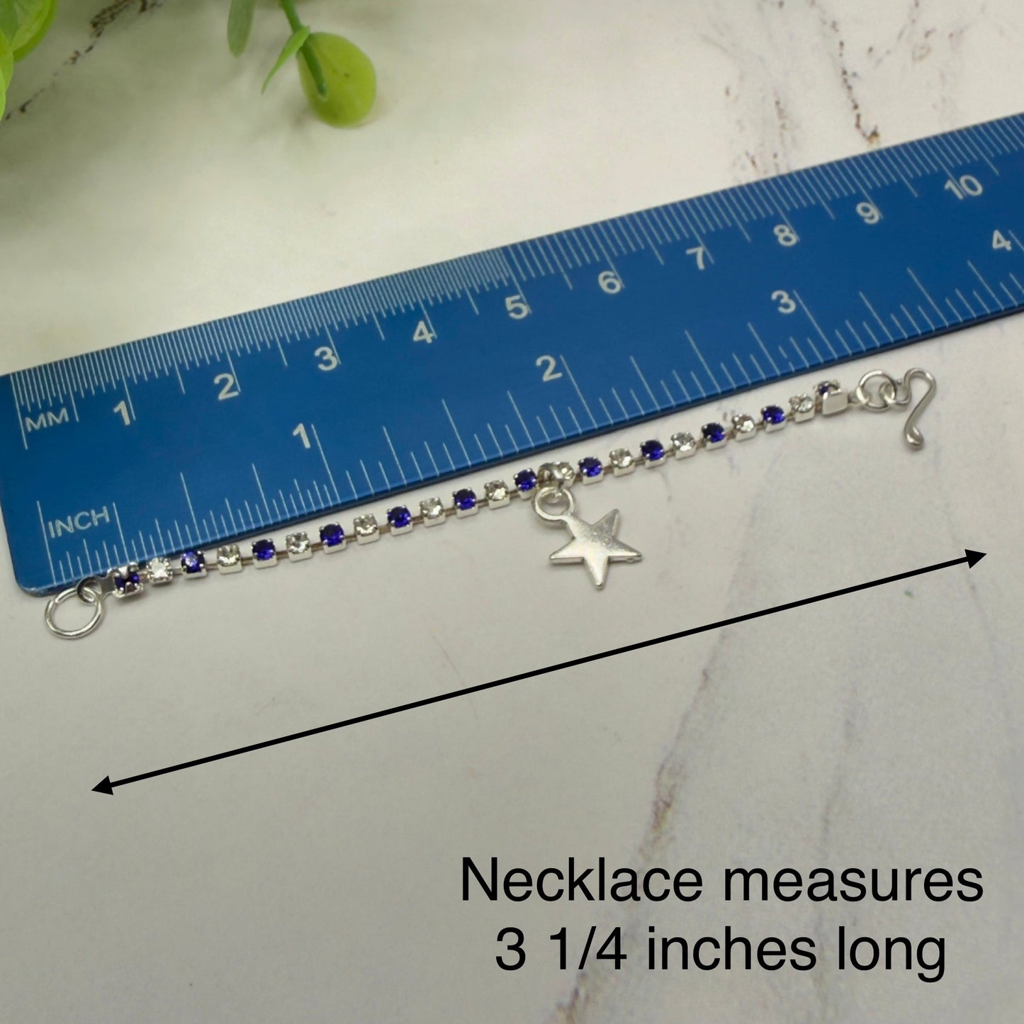 Blue & Clear Rhinestone Silver Star Charm Doll Necklace for 16 Inch Fashion Doll