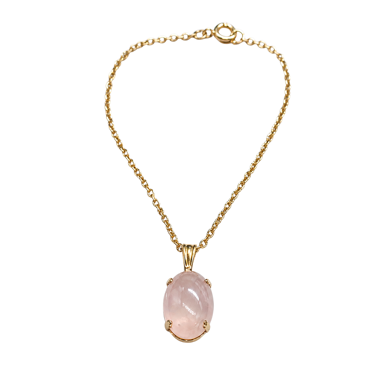 Oval Opal Light Pink Glass Pendant Gold Chain Doll Necklace • 18” Doll Jewelry