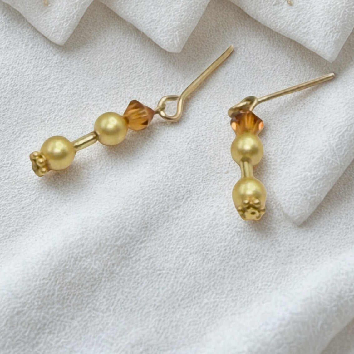 Amber Gold Crystal & Pearl Dangle Doll Earrings • 18 Inch Fashion Doll Jewelry