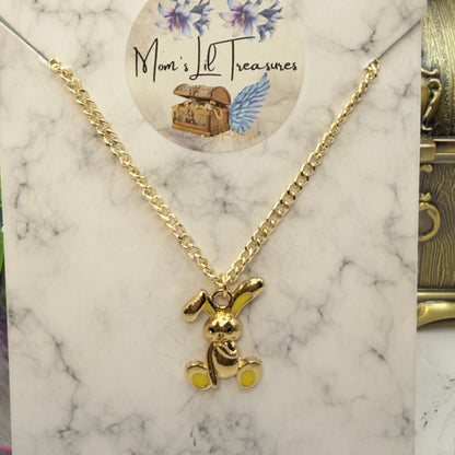 Yellow Ears Paws Floppy Ear Bunny Charm Gold Doll Necklace • 18 Inch Fashion Doll Jewelry