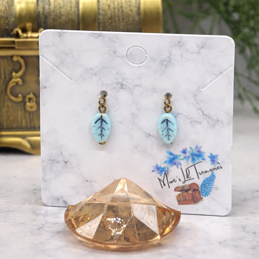 Light Blue Glass Leaf Design Dangle Doll Earrings for 18 Inch Fashion Doll Jewelry • Doll Accessories