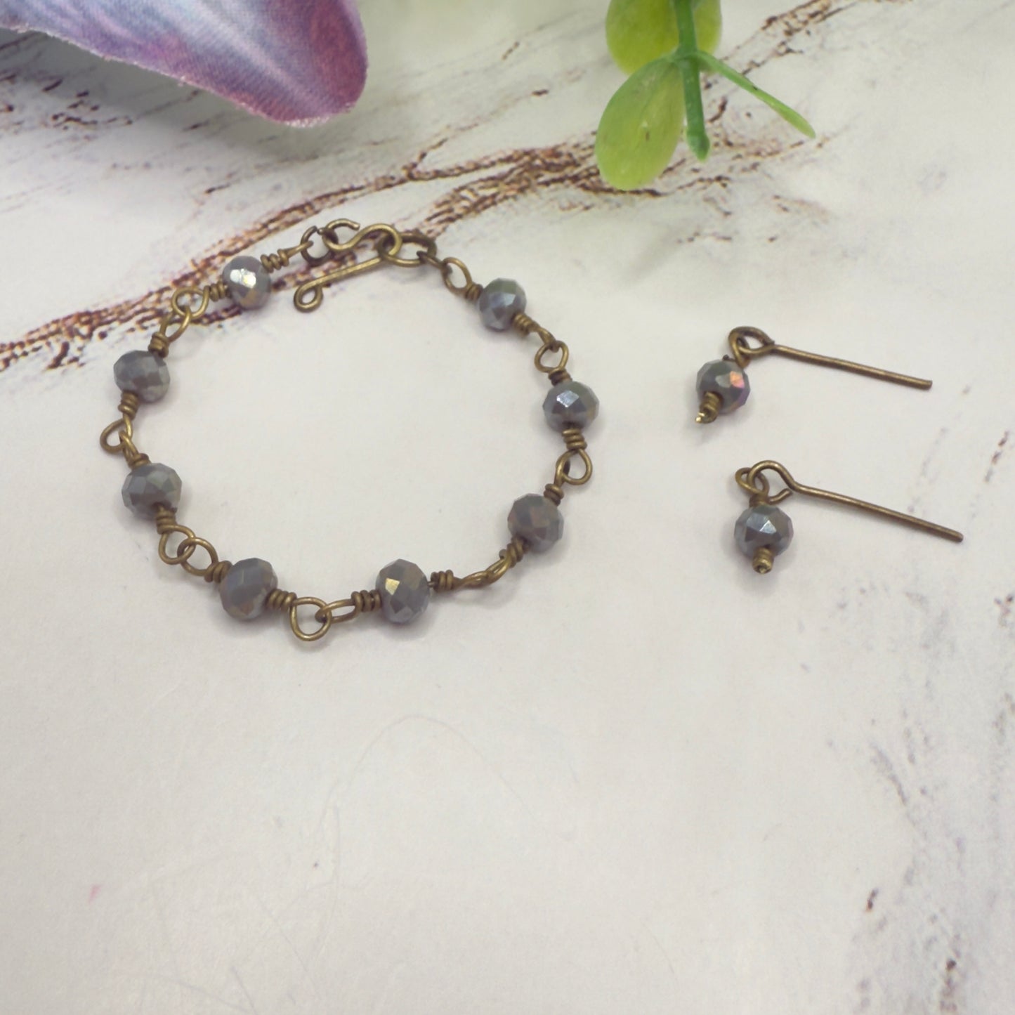 Gray Glass Crystal Beaded Doll Necklace & Earrings • 16 Inch Fashion Doll Jewelry