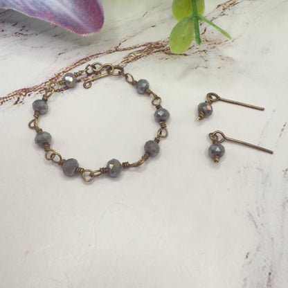 Gray Glass Crystal Beaded Doll Necklace & Earrings • 16 Inch Fashion Doll Jewelry