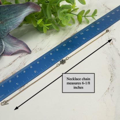 Tiny Blue Rhinestone Flower Gold Chain Doll Necklace • 18” Fashion Doll Jewelry