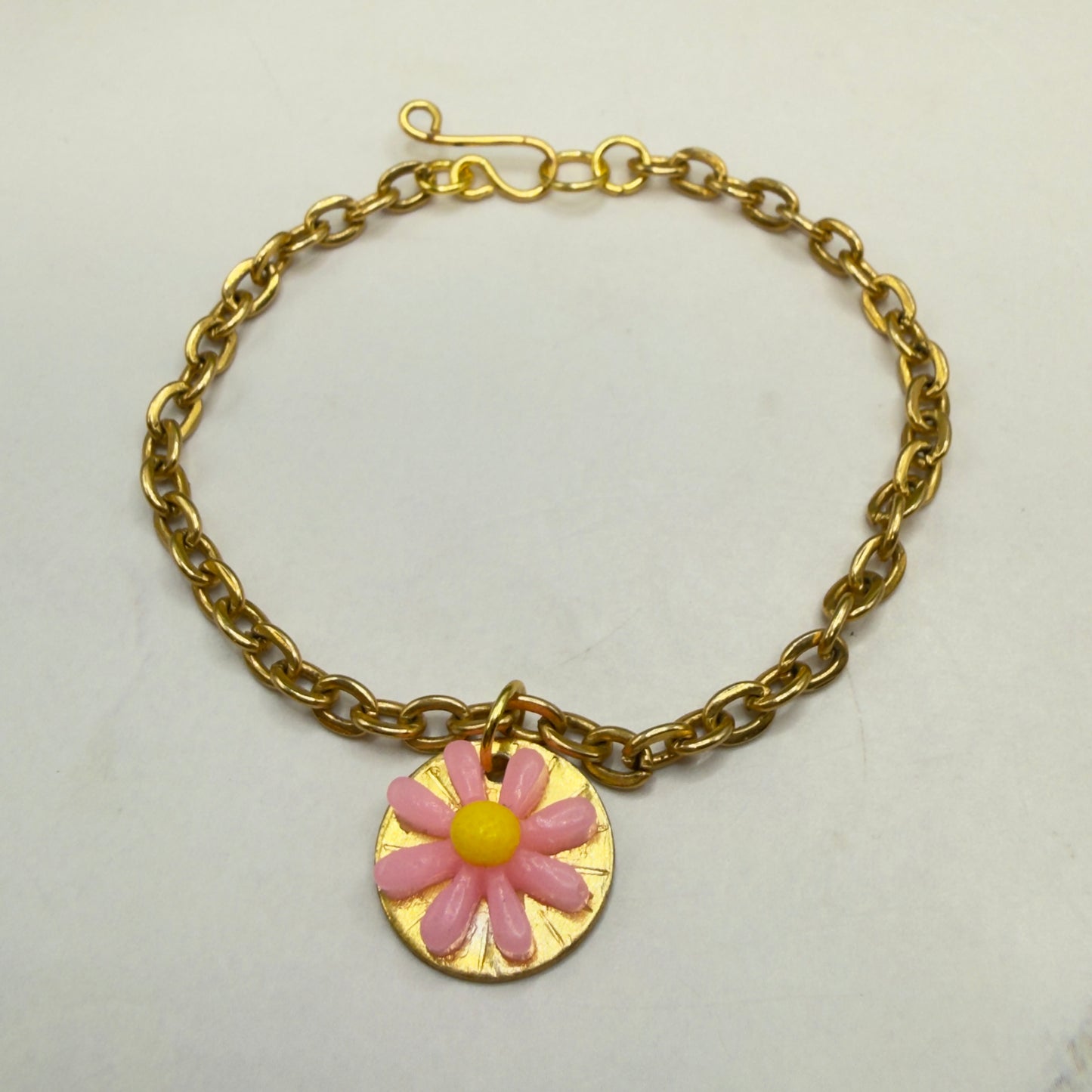 Pink Yellow Daisy Flower Pendant Gold Chain Doll Necklace • 18 Inch Fashion Doll Jewelry