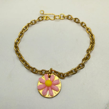 Pink Yellow Daisy Flower Pendant Gold Chain Doll Necklace • 18 Inch Fashion Doll Jewelry