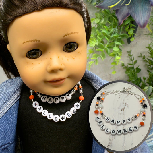 Happy Halloween Acrylic Beaded Silver Doll Necklace • 18 Inch Fashion Doll Jewelry