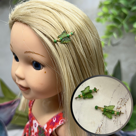 Green Butterfly Doll Hair Barrettes 14-18” Fashion Dolls • Doll Hair Accessories