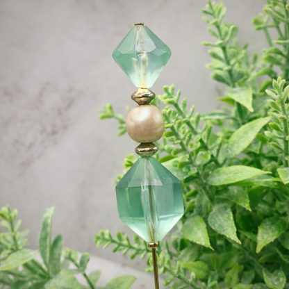 Light Turquoise Acrylic Crystal - Pearl -  6” Pin • Hatpin - Stick Pin