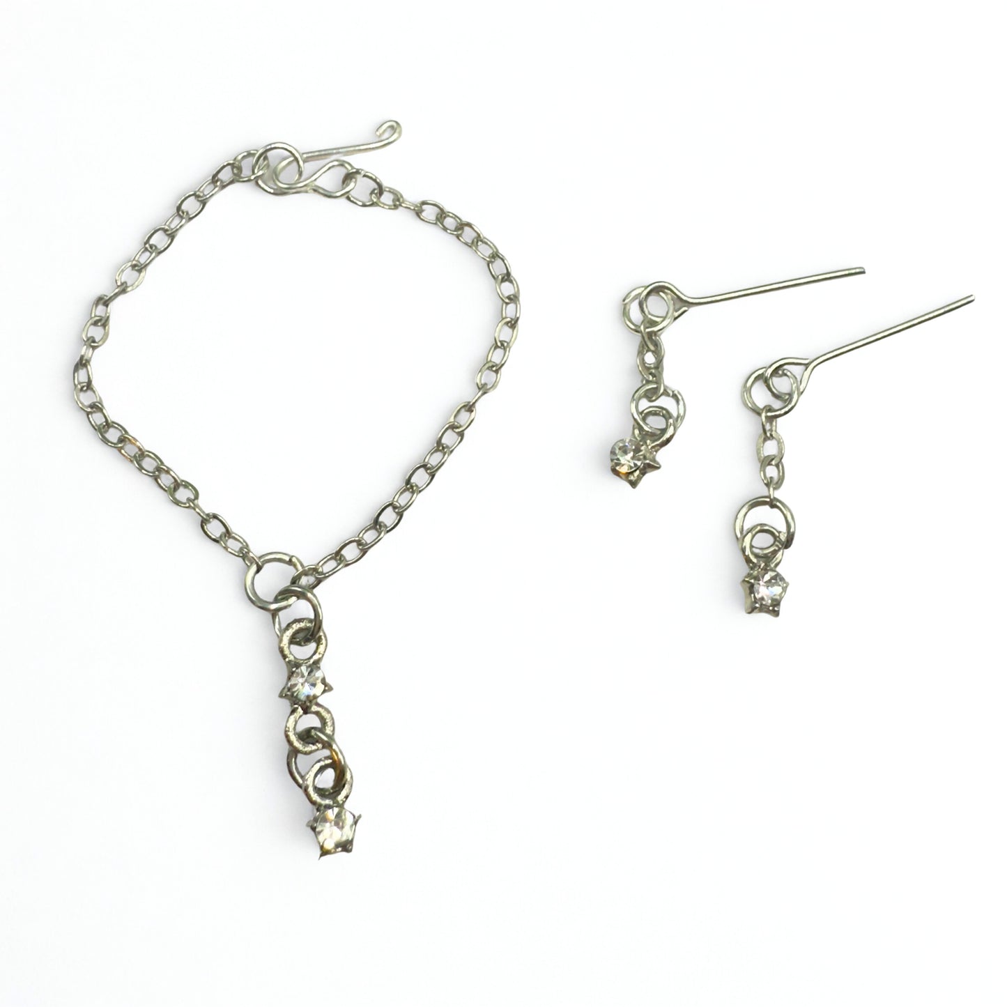 Clear Star Rhinestone Silver Dangle Doll Necklace & Earrings • 16 Inch Fashion Doll Jewelry