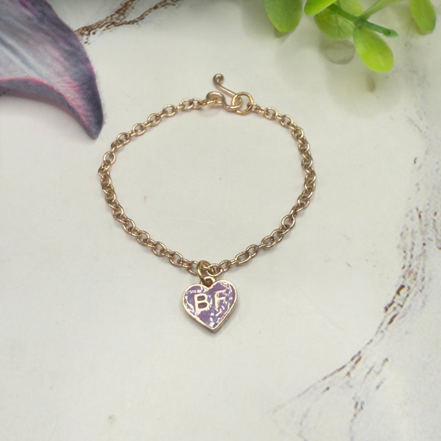 BF Purple Heart Charm Gold Chain Doll Necklace • 14 Inch Doll Jewelry