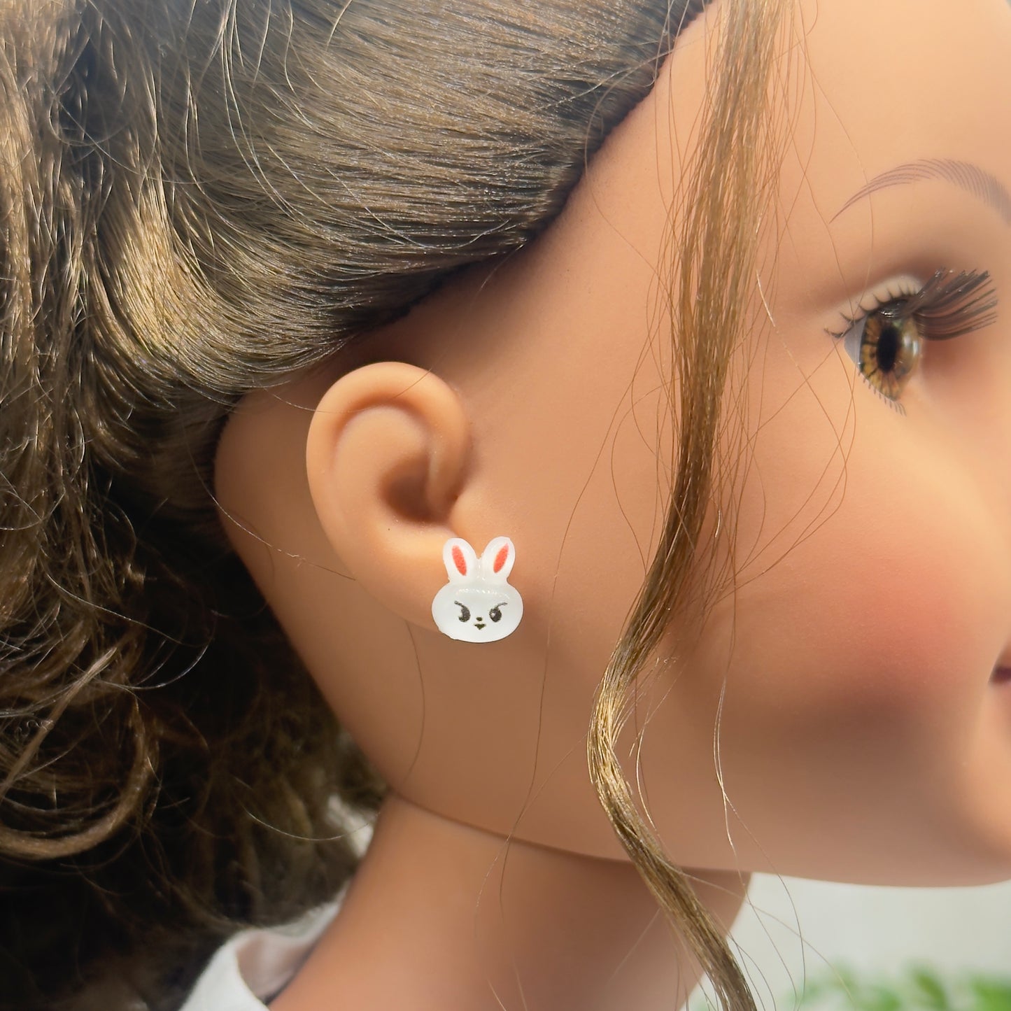 White Easter Bunny Post Doll Earrings • 18 Inch Fashion Doll Jewelry