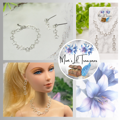 Open Work Silver Star Chain Doll Necklace & Earrings Set for 16 Inch Fashion Doll