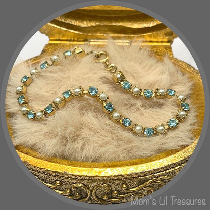 Turquoise Rhinestone & Pearl Doll Necklace • 18 Inch Fashion Doll Jewelry